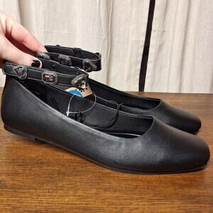Seychelles NEW ankle strap bling gemstone ballet flats black 7.5 faux leather